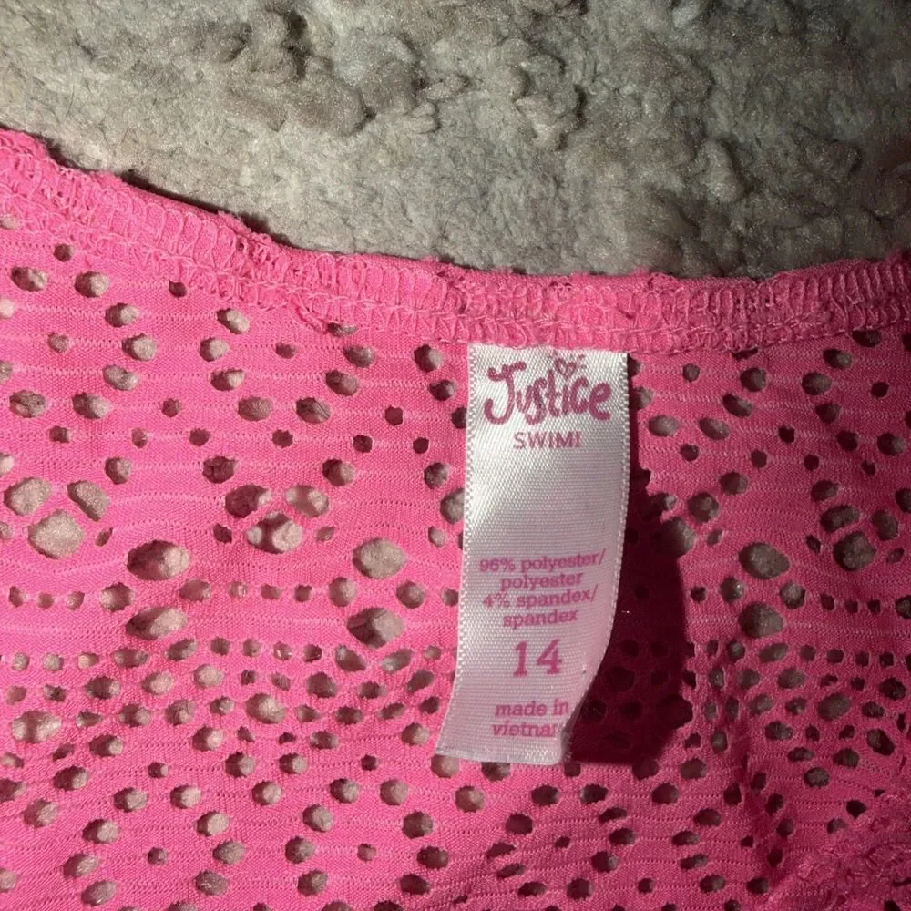 Justice Girls Pink Lace Swimsuit Cover-Up (Pull Over) Size 14